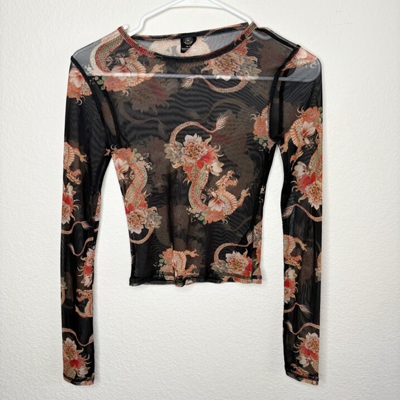 Urban Outfitters Tops - Urban Outfitters sheer Black dragon print long sleeve